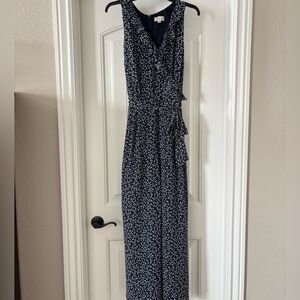 LOFT Outlet Navy and White Floral Vneck Jumpsuit